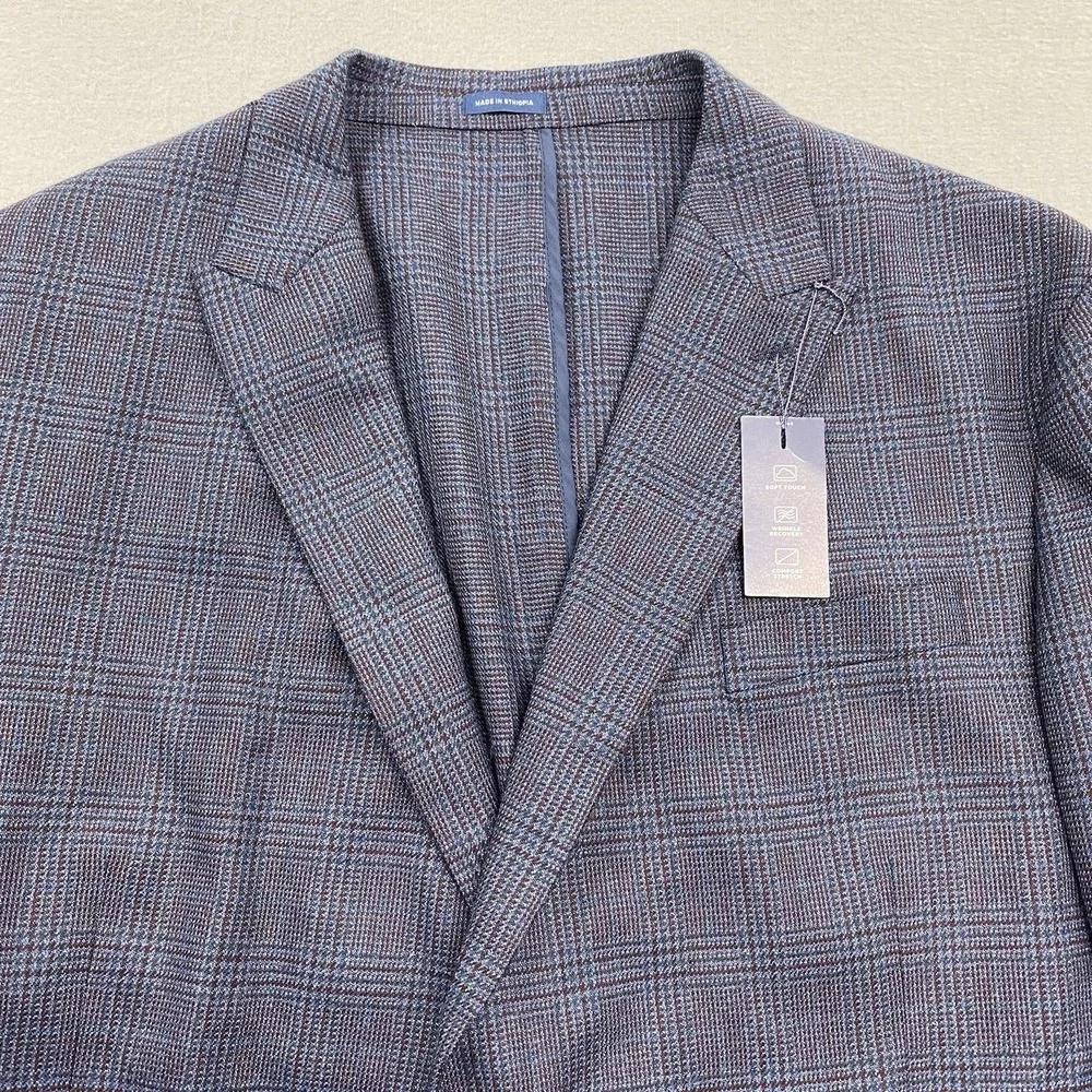 Stafford Jacket Mens 54R Blue 2 Blazer Glen Plaid Wool Blend Sport Coat